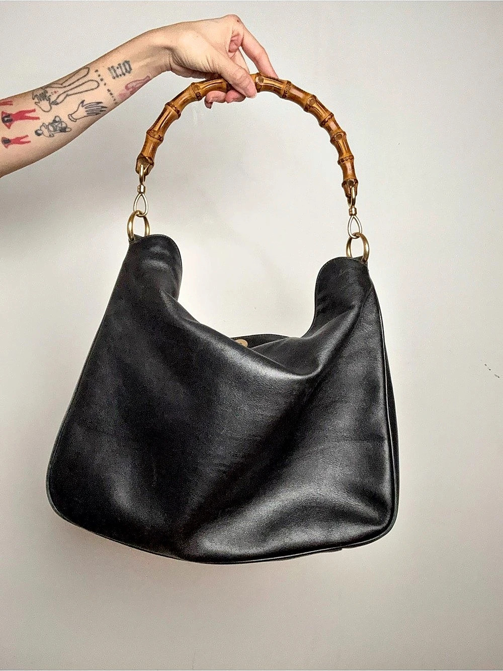 Gucci Tom Ford Era Vintage Bamboo Handle XL Hobo Bag Black & Brown